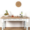 Mesa de comedor rústica azul decapada BRISA con cajones y patas torneadas